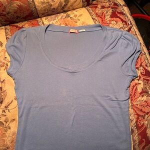 Blue Fitted Scoop Neck Cap Sleeve T-Shirt